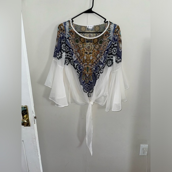 VENUS Other - VENUS Women’s Boho Print Bedazzled Bell Sleeve Coverup Size 6